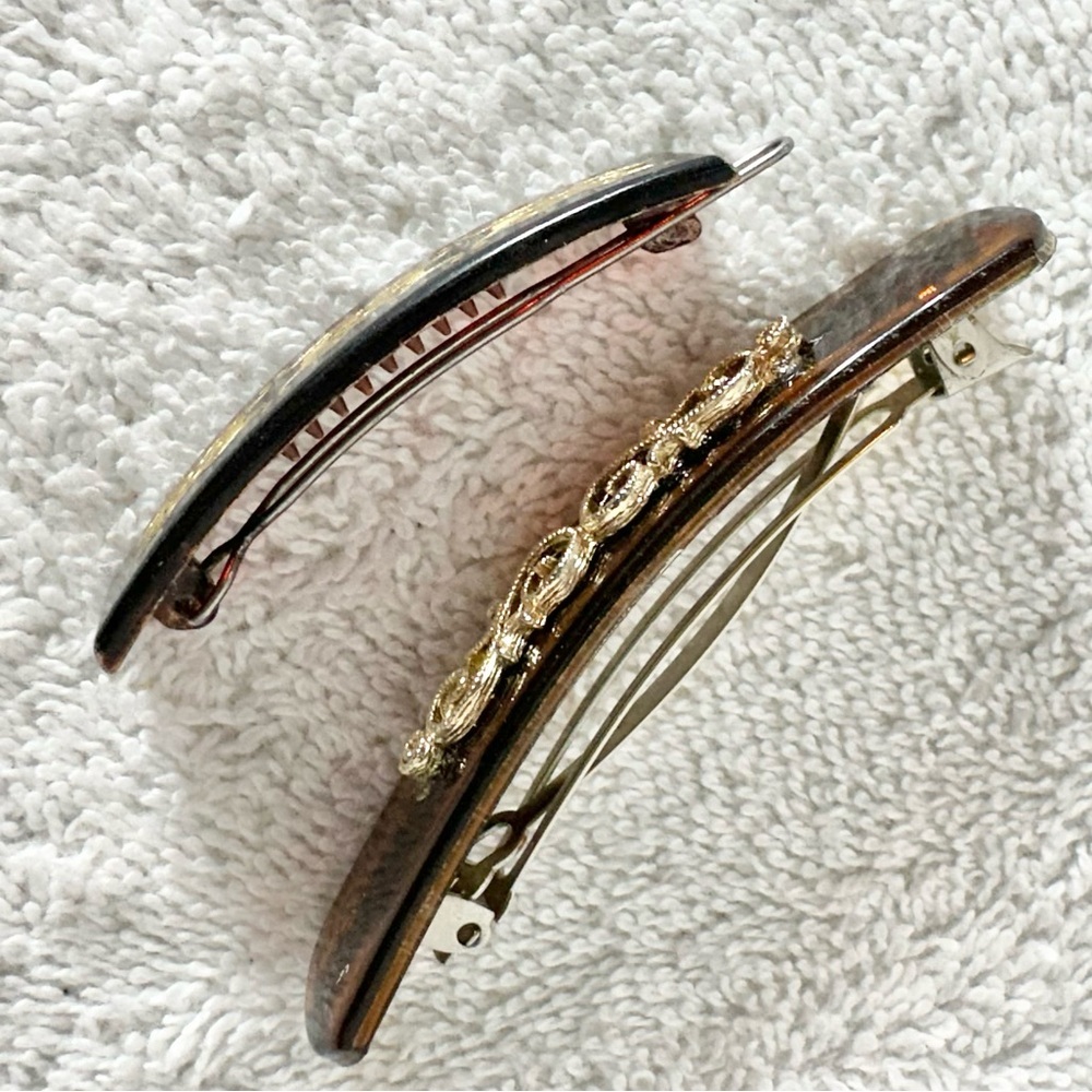 Vintage Brown & Gold Hair Barrettes - Picture 9 of 11